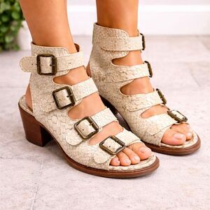 Freebird Quail Gladiator Sandals Womens 8 Snake Print Leather Block Heel Boho